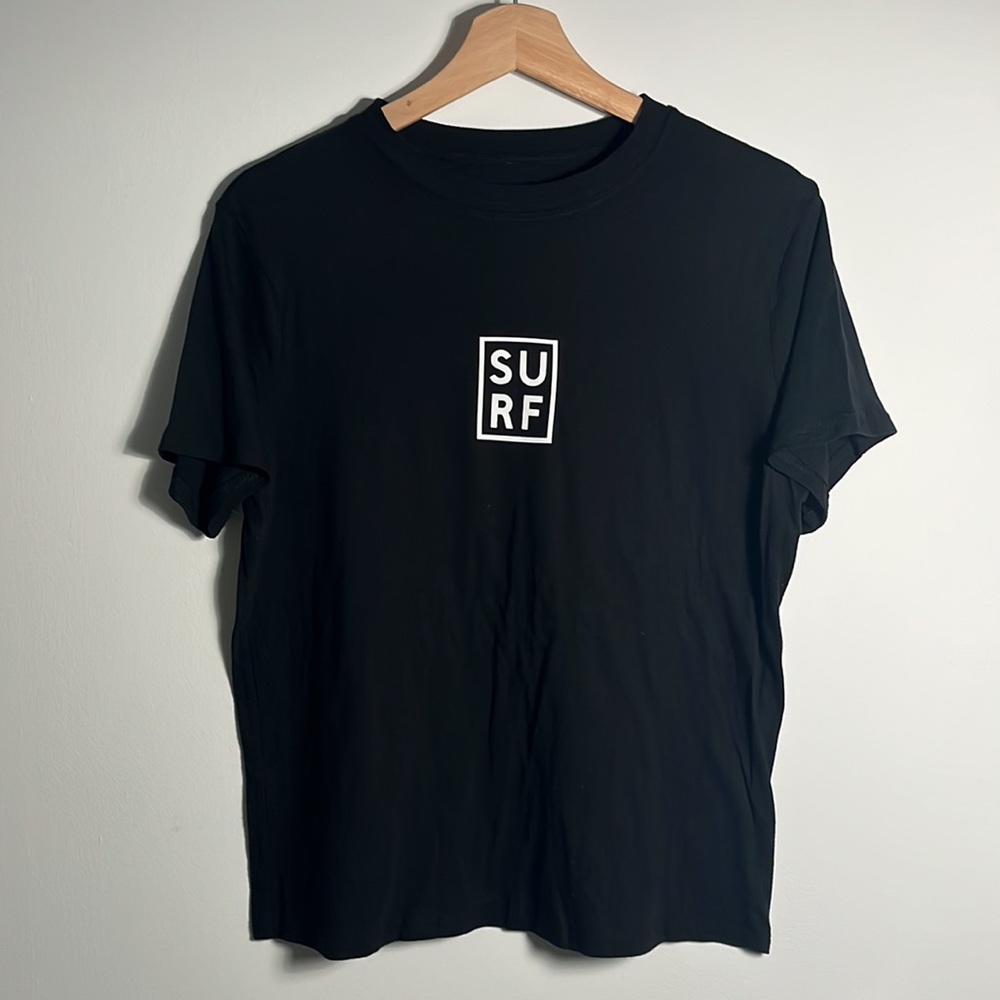 Black Women’s Crewneck T-Shirt with White  ‘SURF’ Logo